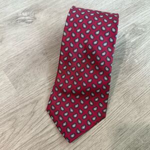 Hardy Amies London Red Paisley Print Silk Neck Tie
